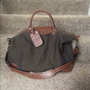 Longchamp Brown Travel Bag with Leather Accents